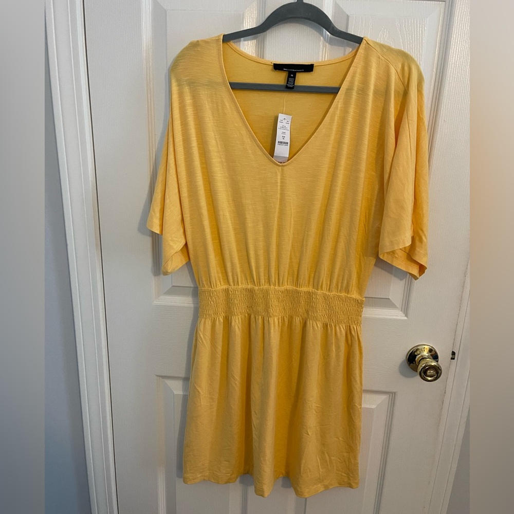 NWT White House Black Market SS Slub Smocked Kimono - Yellow